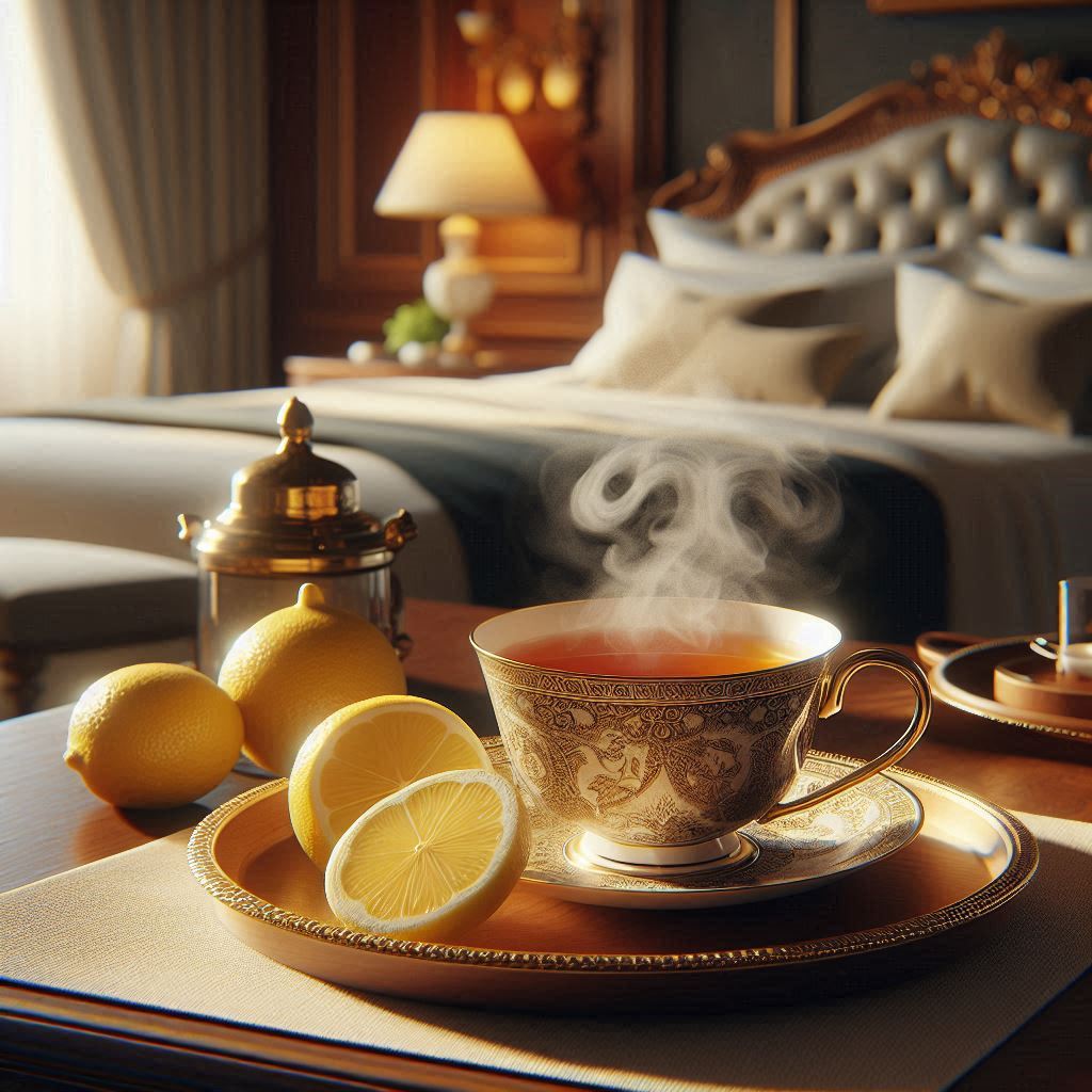 Humeante taza de Té con limón 